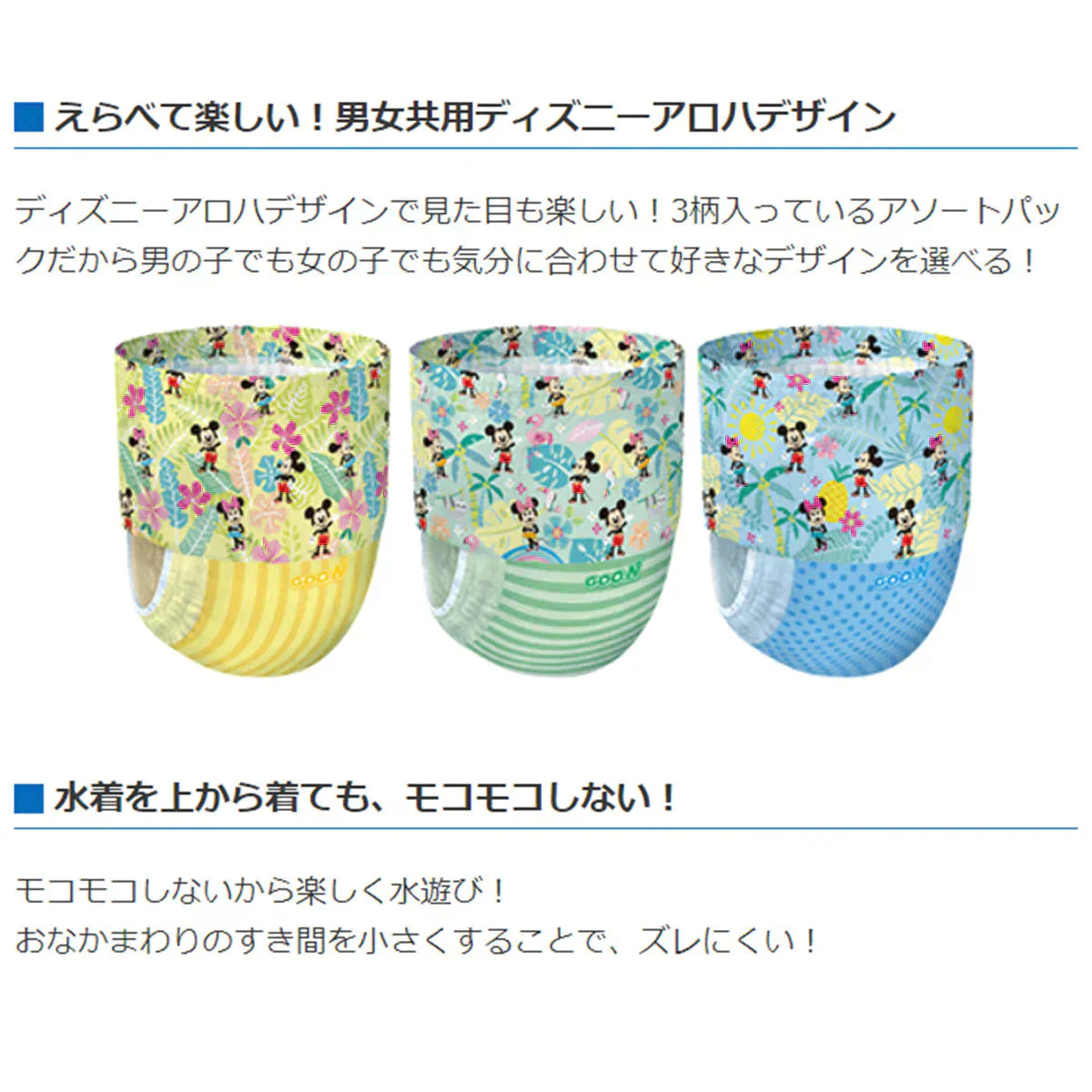 使い捨てスイミングパンツ エリエール グーン 水遊び用 ディズニーアロハデザイン 男女共用 Bigサイズ 4枚入り X4パック