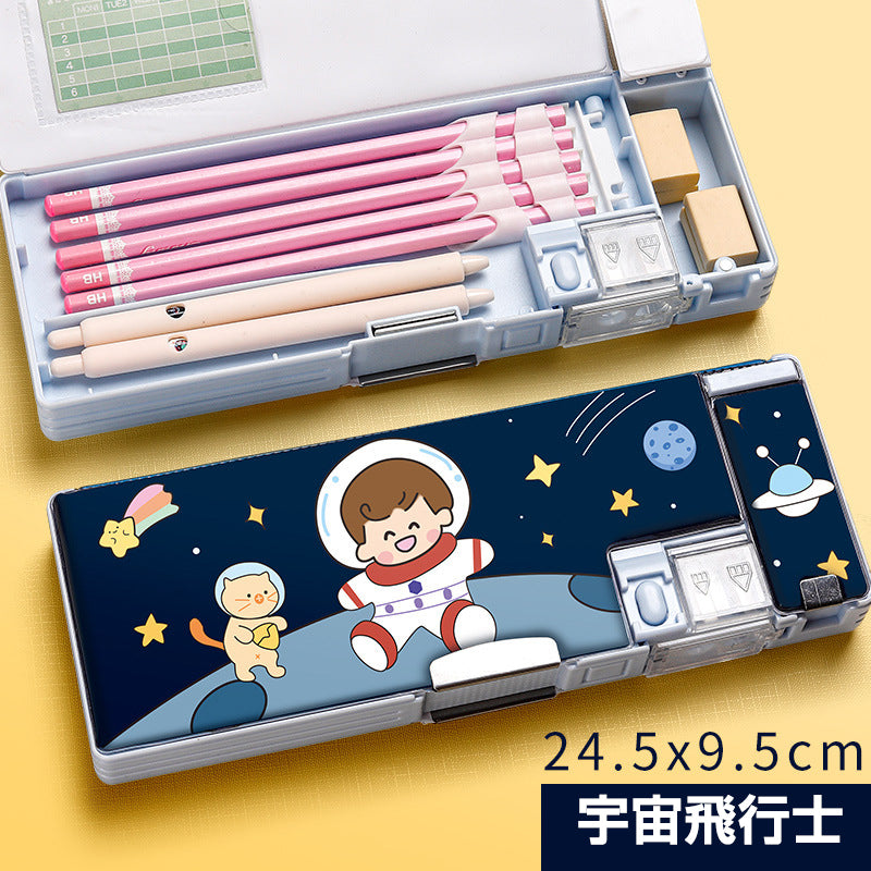 小学生筆箱 ダイナソー 両面開き 箱型 ペンケース ふでばこ 可愛い マグネット式 ソフト 小学校 入学祝い 入学準備 イラスト おしゃれ 色選べる 人気 流行り 女の子 男の子