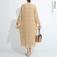 シャーリングシフォンワンピース（モカ/長袖/Lサイズ）
