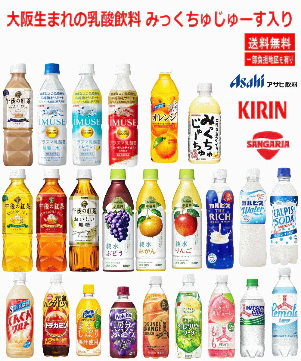 【大阪生まれミックスジュース入り】アサヒ飲料 VS キリンVS サンガリア 三大メーカードリンク 24種 果汁・乳酸菌・炭酸・健康・乳酸飲料 カルピス サイダー 午後の紅茶 プラズマ乳酸菌 ドデカミン バヤリス