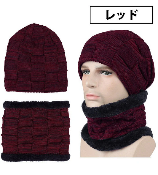 【レッド】【予約商品・発送時期は商品説明に記載】ニット帽 ネックウォーマー メンズ レディース スヌード 2点 セット 秋冬 黒 男女兼用 ニット帽子 ニットキャップ マフラー 防寒 マスク おしゃれ 送料無料 ギフト プレゼント