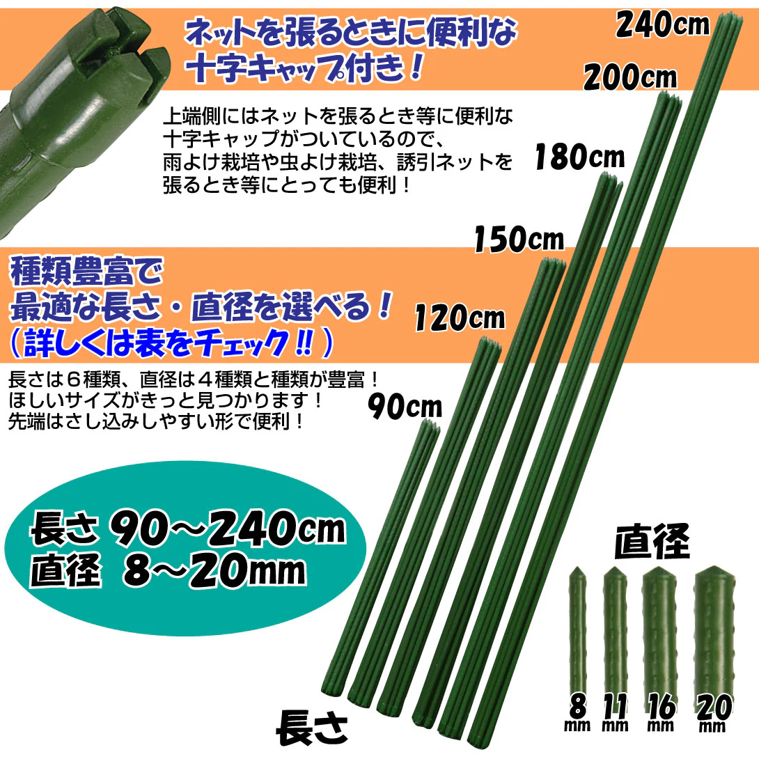 支柱 園芸 150cm 直径16mm 50本 イボ付 鋼管製 家庭菜園 グリーン イボ竹 国華園