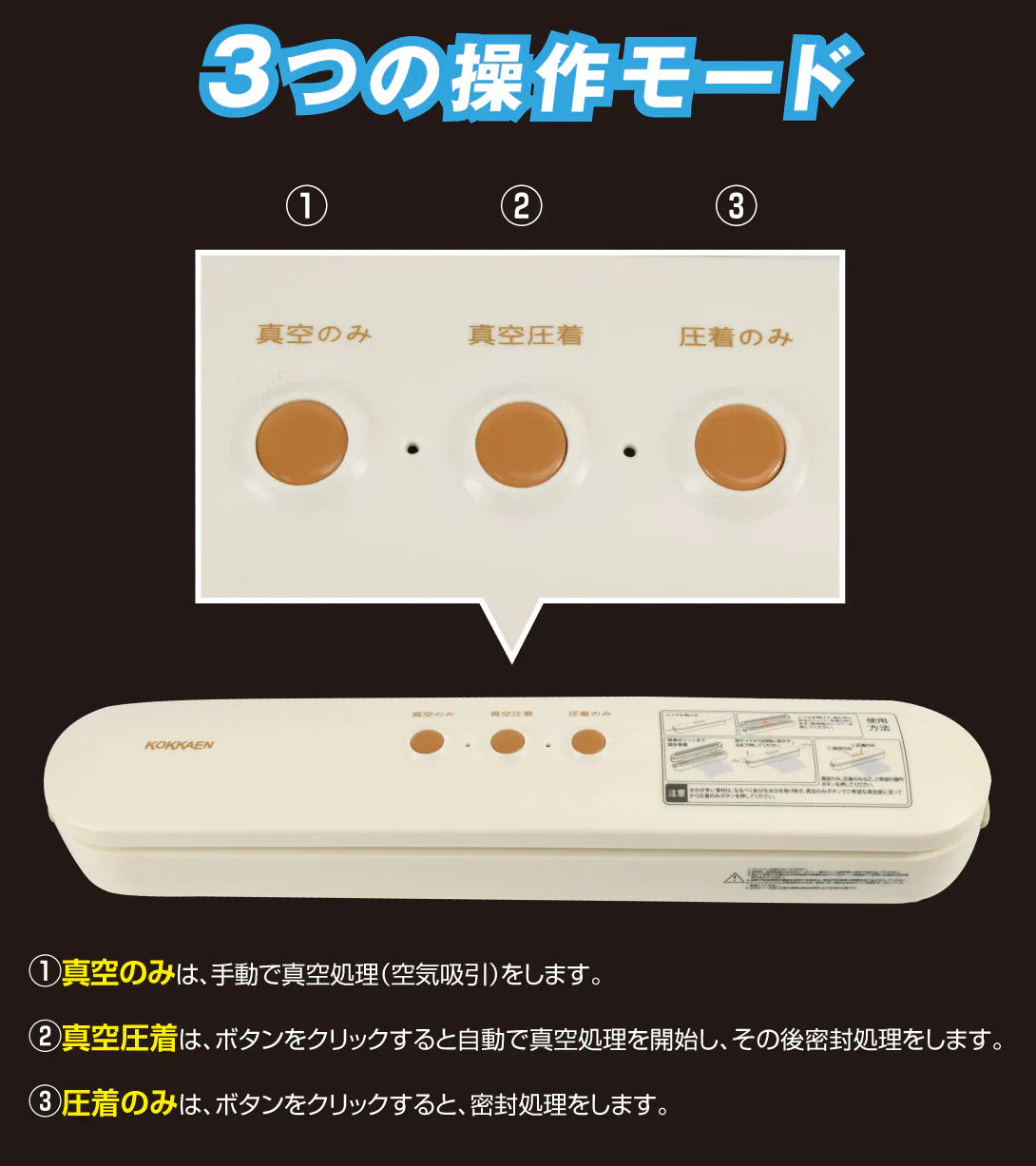 真空パック機（本体＋袋小×5＋袋大×5）1組