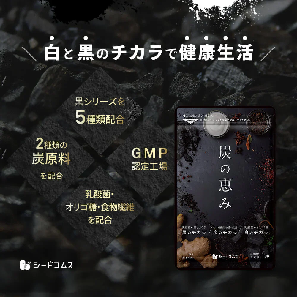 炭の恵み《約3ヶ月分》  炭 ダイエット サプリ サプリメント チャコールクレンズ  乳酸菌 炭サプリ オリゴ糖 炭クレンズ りんご線維 食物繊維 黒酢 もろみ 黒生姜 赤松炭【大容量】