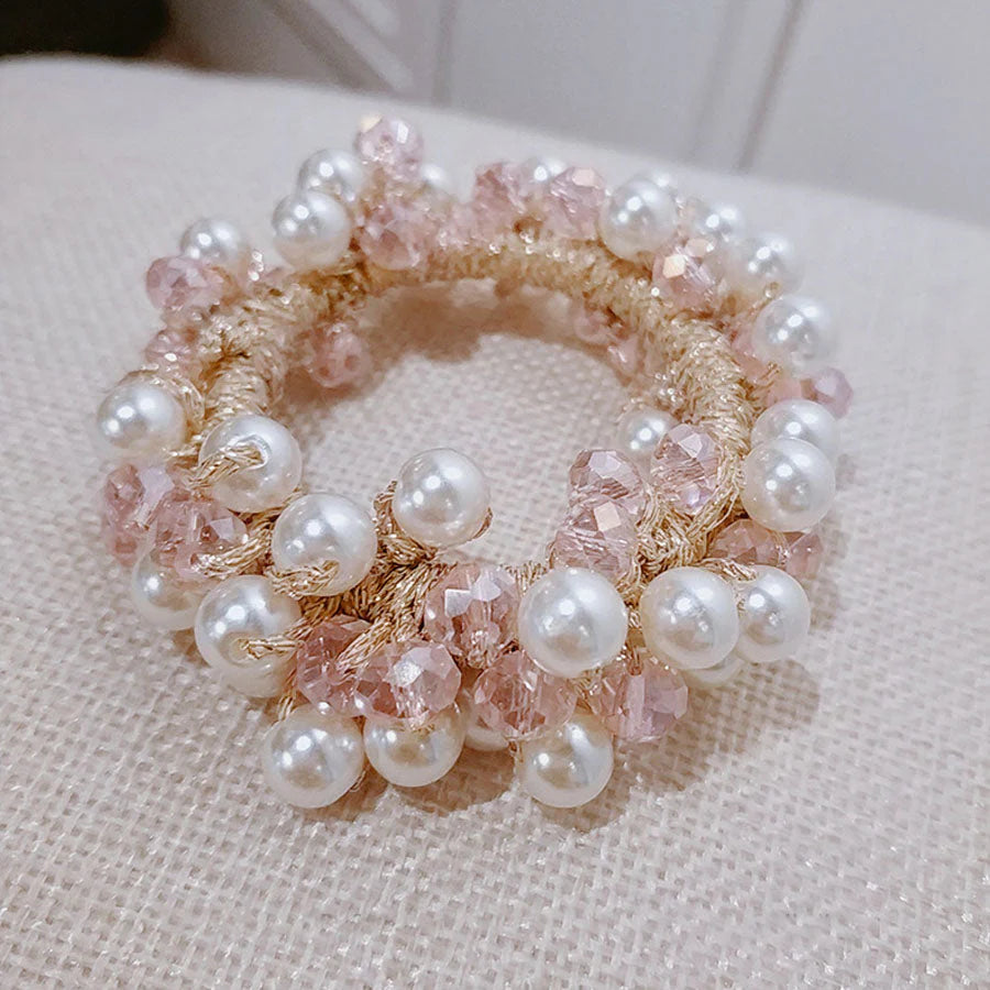 (ベージュ)ヘアゴム パール バブル シンプル ブレスレット ビーズ ヘア留め ヘアアクセサリー 髪飾り