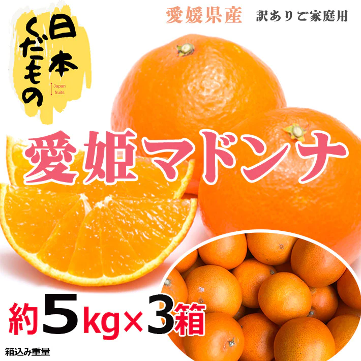 愛媛県産 高級柑橘マドンナ 5kg×3箱 訳あり家庭用 柑橘