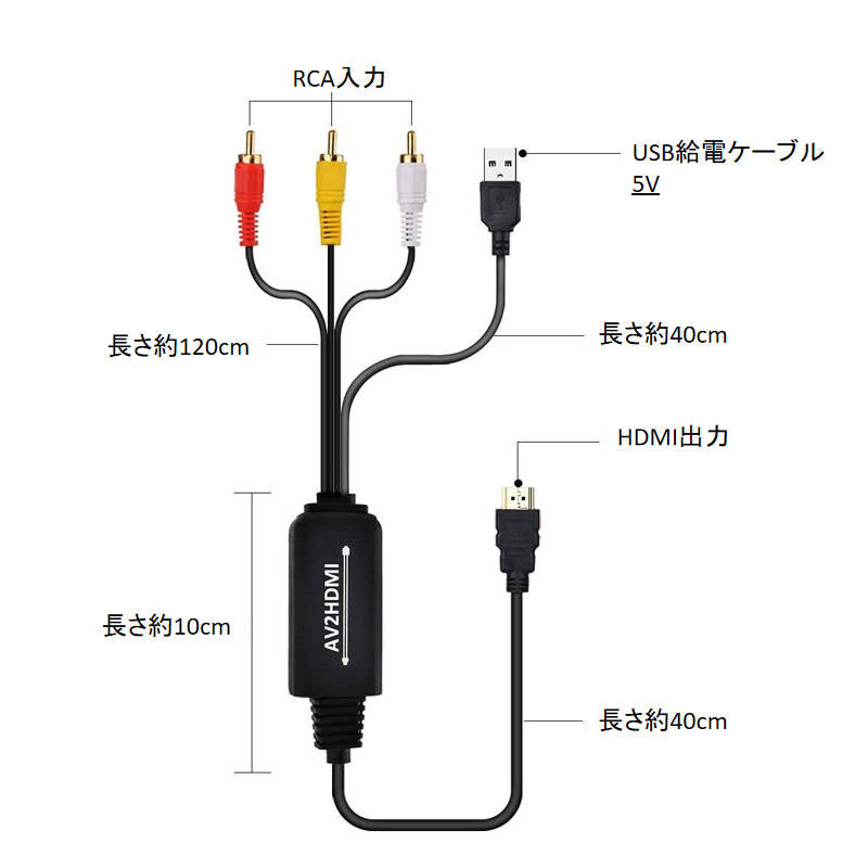 RCA HDMI 変換器 RCAオス hdmiオス変換アダプター1080P av hdmi 変換ケーブル 1.8メートル コンバーター コンポジット テレビ モニター接続
