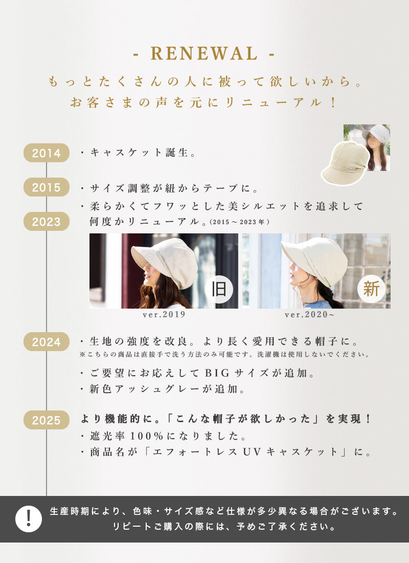 【フリー-ベージュ】【商品名：エフォートレスUVキャスケット】