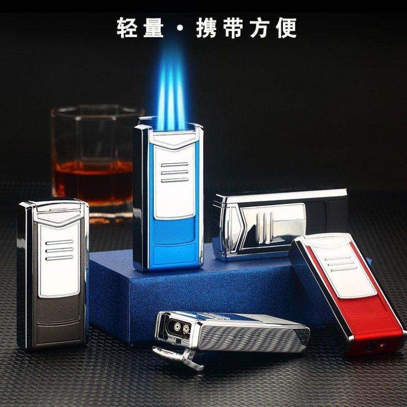 即納 ライター 葉巻ライター 防風 おしゃれ ガスライター メタルライター 充填式ライター 注入式ライター トリプル ターボ ジェット ライター 防風 軽量 w255E(ブルー)