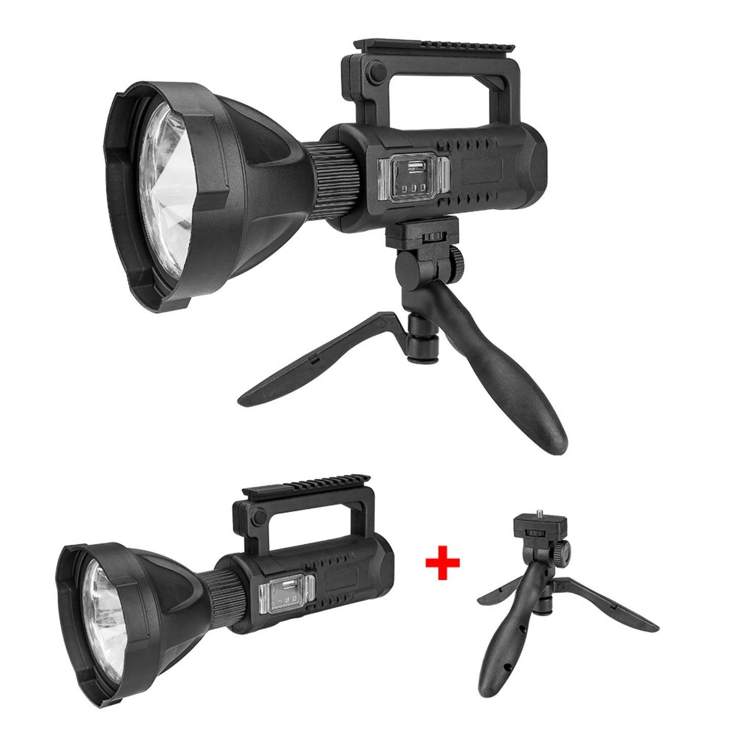懐中電灯 LED USB充電式 超高輝度 4つ調光モード 三脚スタンド付き IP65防水 8000mAhバッテリー内蔵  LED懐中電灯 サーチライト ledライト フラッシュライト ハンディライト 作業灯 非常灯 強力 軍用 停電 防災対策 夜釣り(w028)