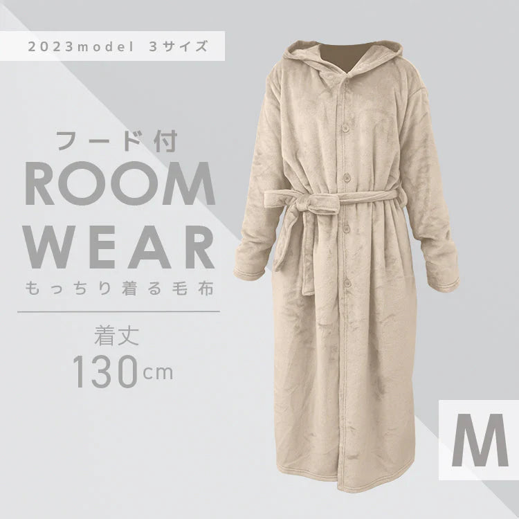 【Mサイズロング】【ベージュ】着る毛布 ルームウェア フード付き M L 毛布 あったかグッズ ルームウェア 冬 もこもこ パジャマ レディース かわいい メンズ ロング ショート マタニティ ナイトウェア ブランケット 部屋着 おしゃれ 可愛い 秋冬