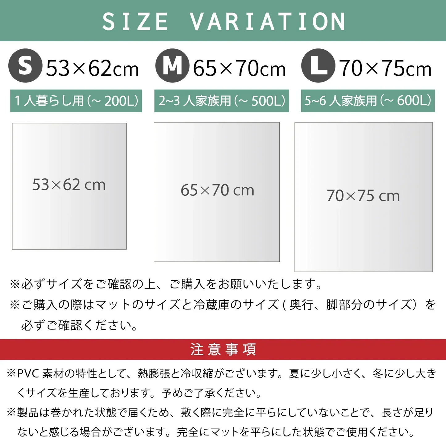 【65×70cm】冷蔵庫マット クリアマット 撥水 53×62 65×70 70×75 ダイニング クリア 抗菌 防カビ 防臭 厚さ1.5mm 床 保護 傷防止マット 透明 冷蔵庫 キッチン チェアマット キッチンマット 新生活