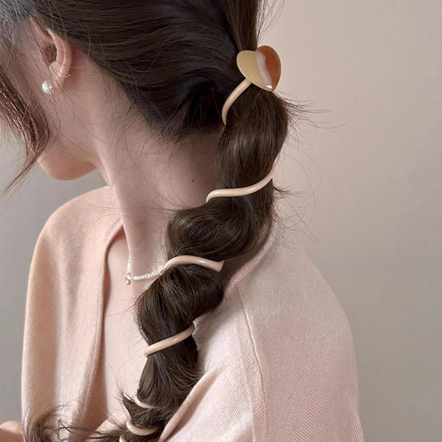 (A04キャメル)プリングヘアゴム くるくる ヘアアクセサリー ハート オシャレ 髪飾り ヘアゴム コイルポニー ワイヤーポニー まとめ髪 プチプラ