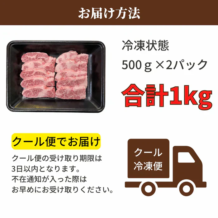 黒毛和牛A5　カルビ1kg(500g×2パック)