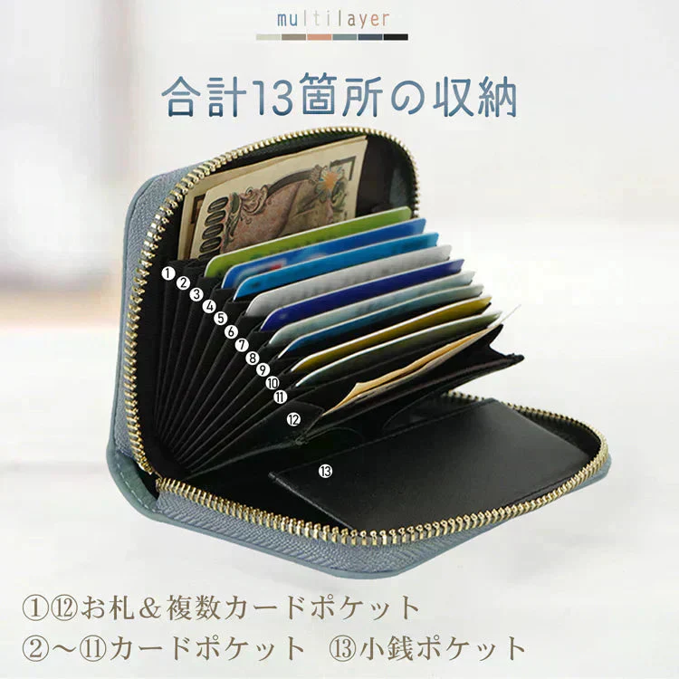ミニ財布 「ブルーグレー」 お札折らない レディース メンズ 本革 二つ折り レザー カードケース 小銭入れ コインケース フラグメントケース プレゼント