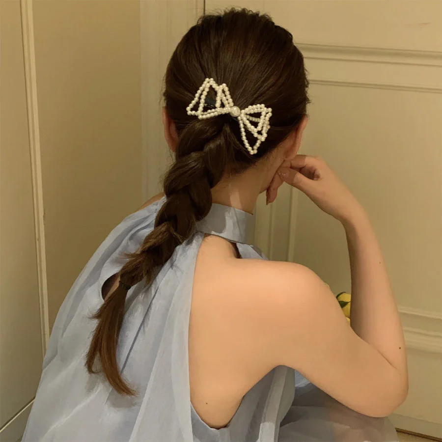 (Aゴム)ヘアピン ヘアゴム 結び  リボン パールビーズヘアピン パッチン留め かわいい ヘアアクセサリー ホワイト 子ども おしゃれ