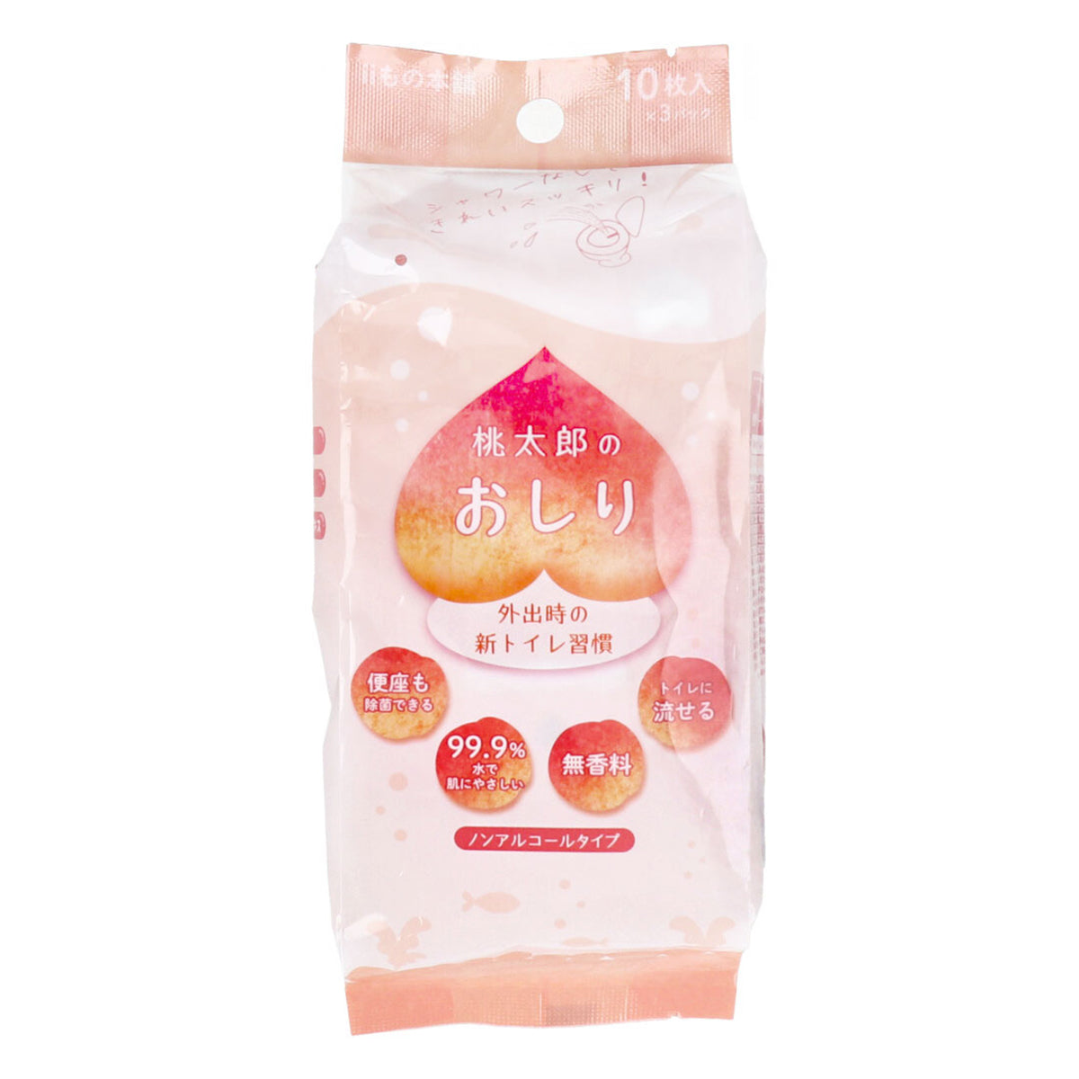 iiもの本舗 桃太郎のおしり トイレに流せる除菌ウェットティシュ ノンアルコールタイプ 無香料 10枚 3個入り X16パック