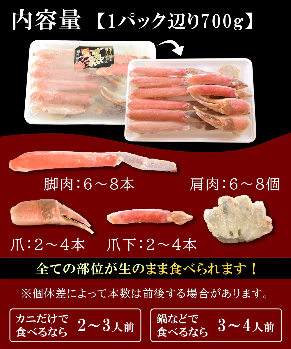 刺身用むき身生ずわいがに700g