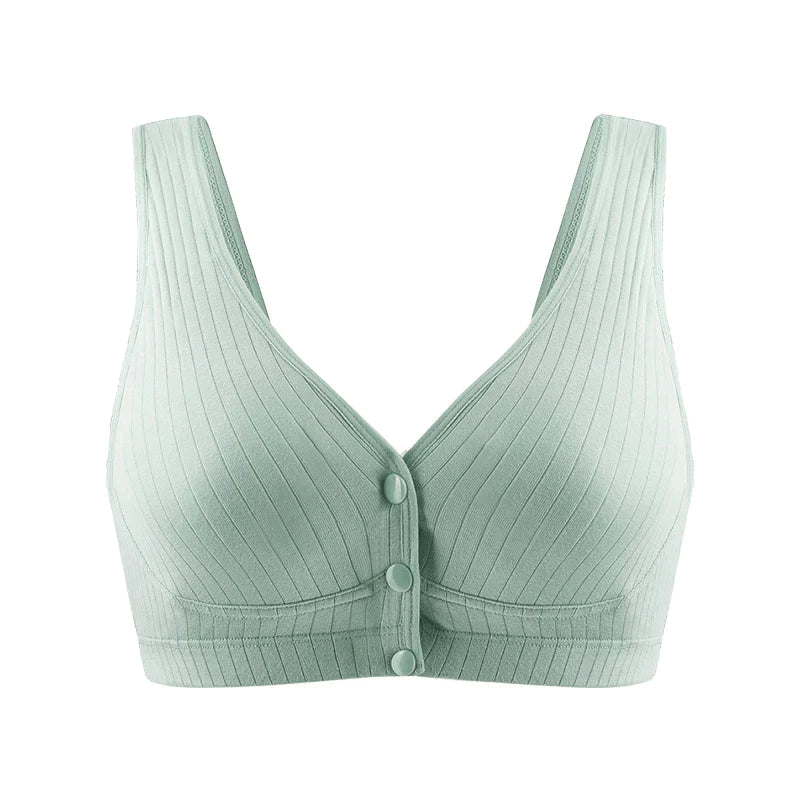 ブラジャー グリーン Mサイズ 授乳ブラ ベスト型 哺乳用 インナー 前開き ノンワイヤー ナイトブラ コットン  妊娠 出産 下着 肌着 育児 マタニティ 通気 ボタン片手開閉 綿