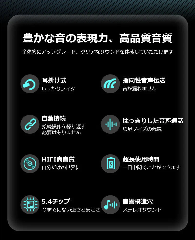 ワイヤレスイヤホン 耳掛け式 Bluetooth 5.4 HIFI高音質  PSE認証 超長航続 自動接続 360°サラウンドステレオ 低遅延 快適着装 ワイヤレスステレオイヤホン s109A(ブラック)