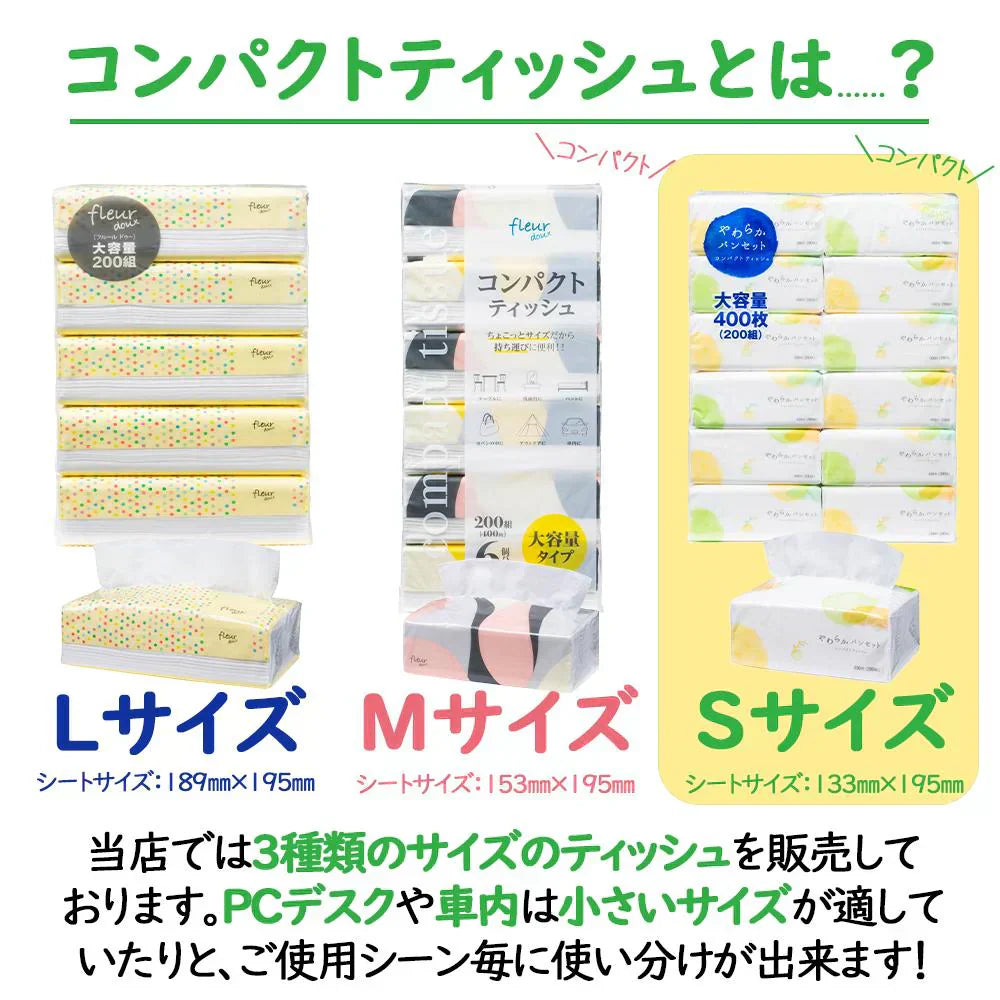 コンパクトティッシュ Sサイズ200組 (400枚)×72個セット 大容量まとめ買い