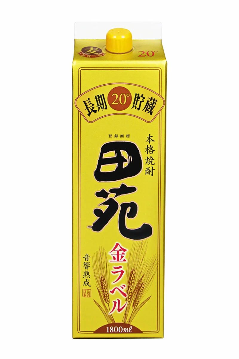 田苑酒造 田苑 金ラベル 長期貯蔵 麦 20度 1800ml 1.8L パック 1本【ご注文は12本まで同梱可能】