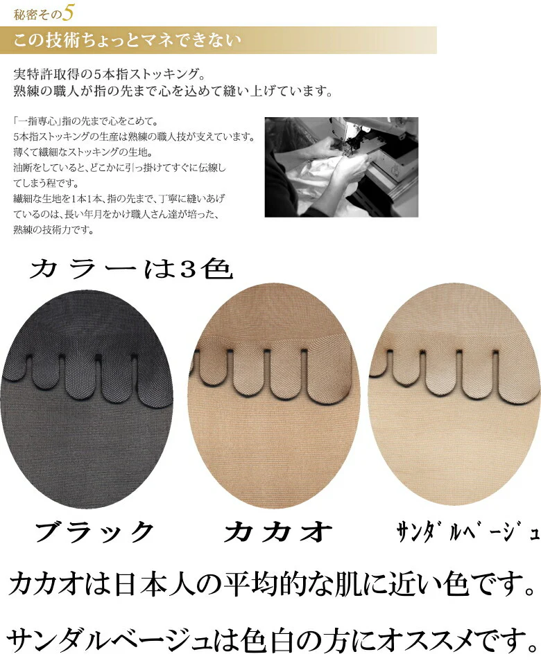 【５足組】 5本指ストッキング 外反母趾 対策 蒸れない 疲れにくい 抗臭加工カカオMLサイズ