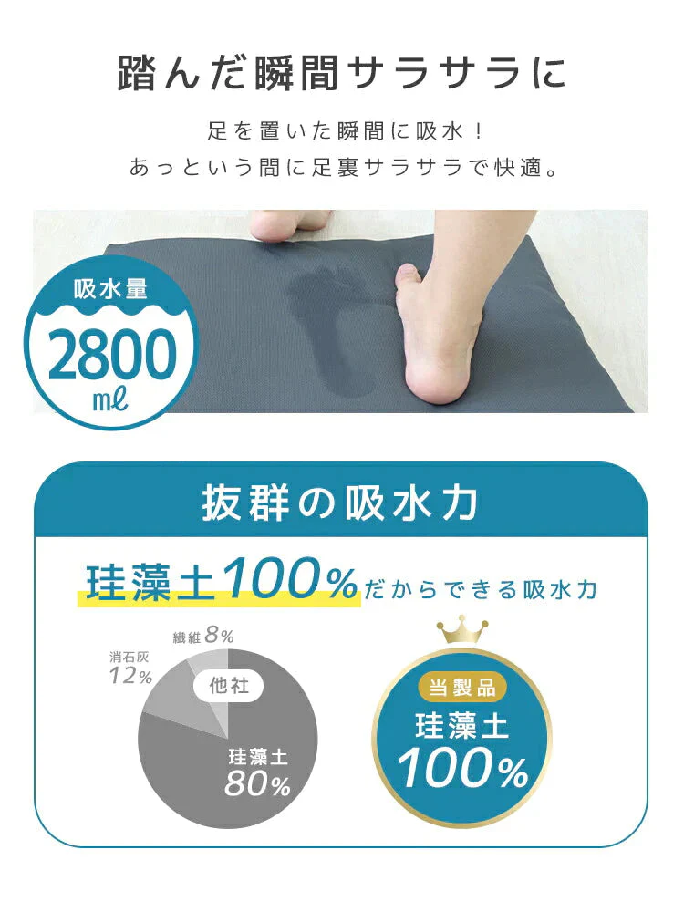 【ライトグレー】珪藻土バスマット ソフト ノンアスベスト 割れない 洗える 大きい 防カビ 珪藻土 バスマット マット お風 足ふき 足拭き 吸水 速乾 水切り 吸水 消臭 抗菌 バス用品 おしゃれ かわいい 洗濯