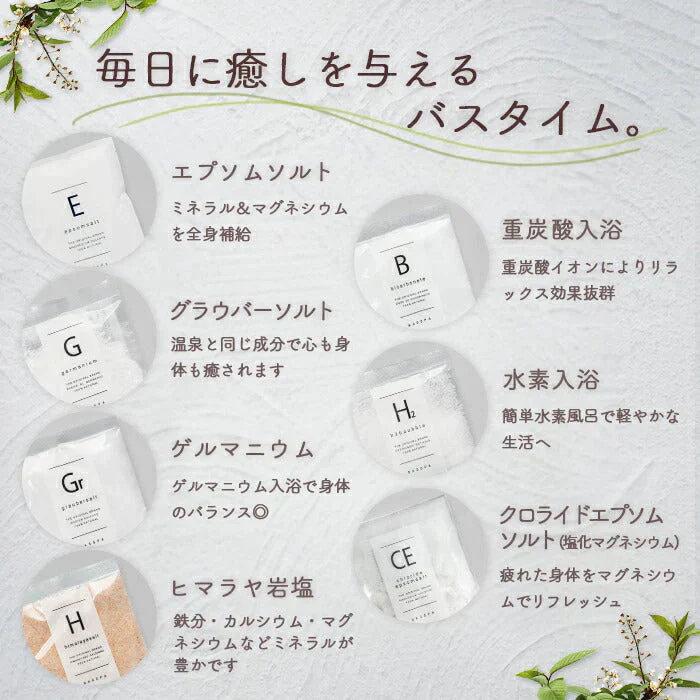 お試し バスソルト 7種類セット (7回分)  エプソムソルト グラウバーソルト ゲルマニウム 水素 入浴 炭酸 入浴 ヒマラヤ岩塩 クロライドエプソムソルト BASSPA バスパ