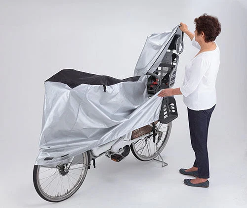 サイクルカバー ファスナー付き 特大サイズ [ サイクルカバー 電動自転車対応 シンプル レディース メンズ 自転車 雨 簡単装着 ワンタッチ 厚手生地 前幼児座席 後カゴ 丈夫 特大 防水 厚手 防犯 送料無料 ]