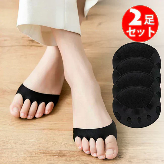 【ブラック2足】5本指クッション付きフットカバー 夏用 足元快適 つま先負担軽減 クッションソックス 脱げにくい 速乾 吸汗 つま先ケア フットケア ソックス 2足セット ベージュ 靴下 蒸れ防止 足元サポート 快適インナーソックス 柔らか素材 疲れ軽減