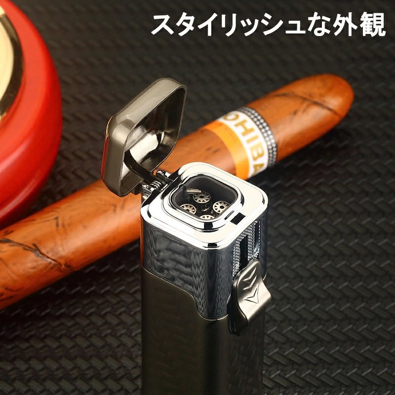 super ライター　携帯便利　スタイリッシュ　ガスライター メタルライター 充填式ライター 注入式ライター トリプル ターボ ジェット ライター　 小型 防風 軽量 薄型 おしゃれ 誕生日 記念日 プレゼント　 登山、キャンプ、防災に最適(ガスを含んでいません) w258D(シルバー)