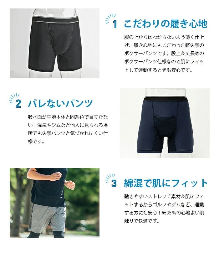 【LLサイズ (ウエスト94~104)】6枚セット 失禁 尿漏れパンツ ボクサーパンツ 男性 メンズ 40代 50代 60代 70代 高齢者 60cc 前開き 軽失禁パンツ 吸水 ちょい漏れ M/L/LL
