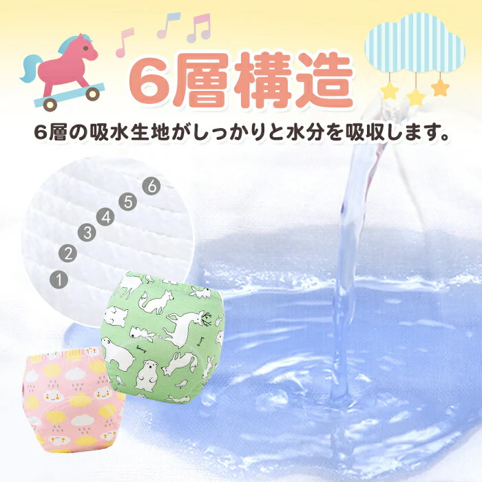 女の子 トレーニングパンツ【M：体重8-13Kg】 6層 おねしょ パンツ ガーゼ 防水層付 ズボン おねしょ対策 通気性 トイトレ トレパン 布おむつ  キッズ ベビー 赤ちゃん 下着 70