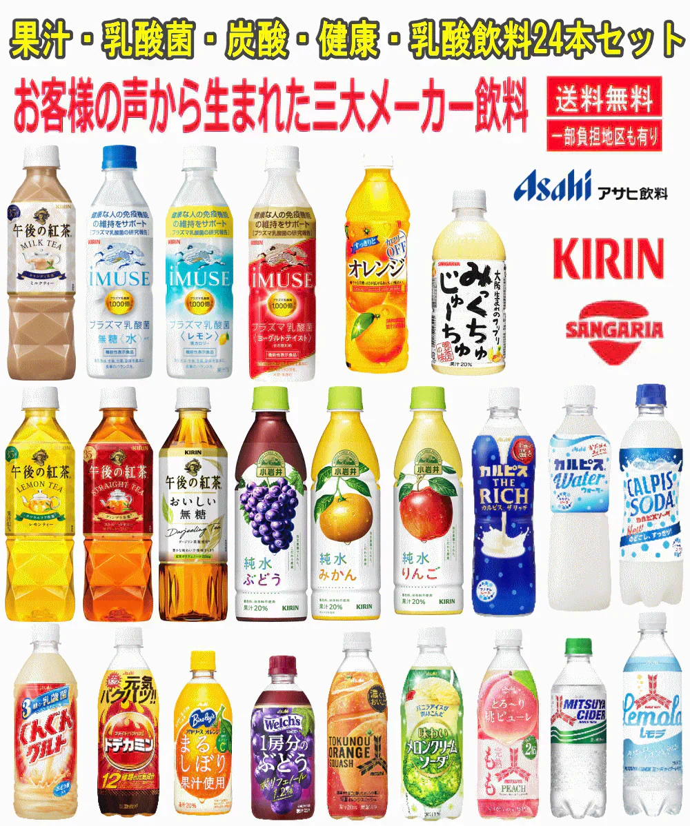 【大阪生まれミックスジュース入り】アサヒ飲料 VS キリンVS サンガリア 三大メーカードリンク 24種 果汁・乳酸菌・炭酸・健康・乳酸飲料 カルピス サイダー 午後の紅茶 プラズマ乳酸菌 ドデカミン バヤリス