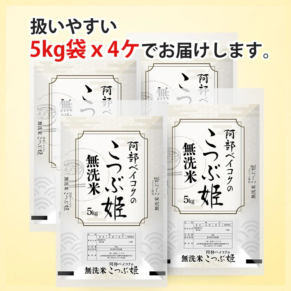 無洗米 20kg (5kg×4袋) こつぶ姫 国内産 送料無料 無洗米20キロ こめ コメ お米 精米 お米20kg お米20キロ