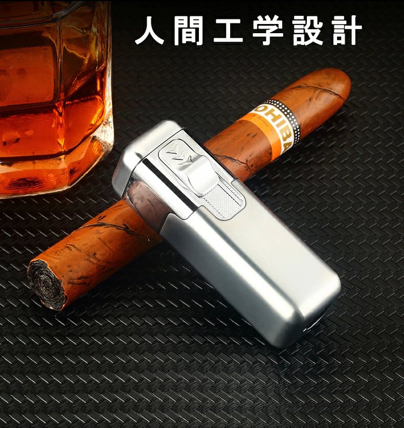 super ライター　携帯便利　スタイリッシュ　ガスライター メタルライター 充填式ライター 注入式ライター トリプル ターボ ジェット ライター　 小型 防風 軽量 薄型 おしゃれ 誕生日 記念日 プレゼント　 登山、キャンプ、防災に最適(ガスを含んでいません) w258D(シルバー)
