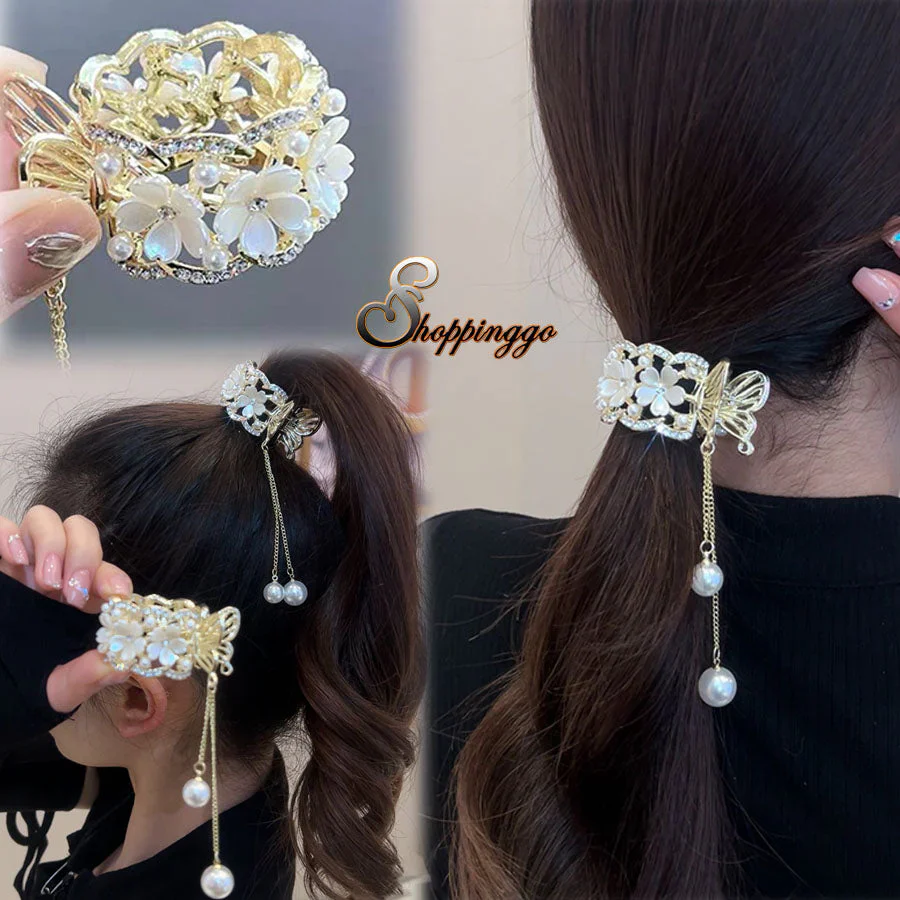 (ホワイト)キラキラヘアクリップ フラワー ヘアアクセサリー 髪飾り  花ヘアリング