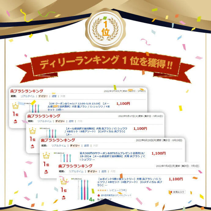 犬用 歯ブラシ / Ci シュワワ / 4本セット（4色アソート）【Ciメディカル 歯ブラシ】【メール便送料無料】