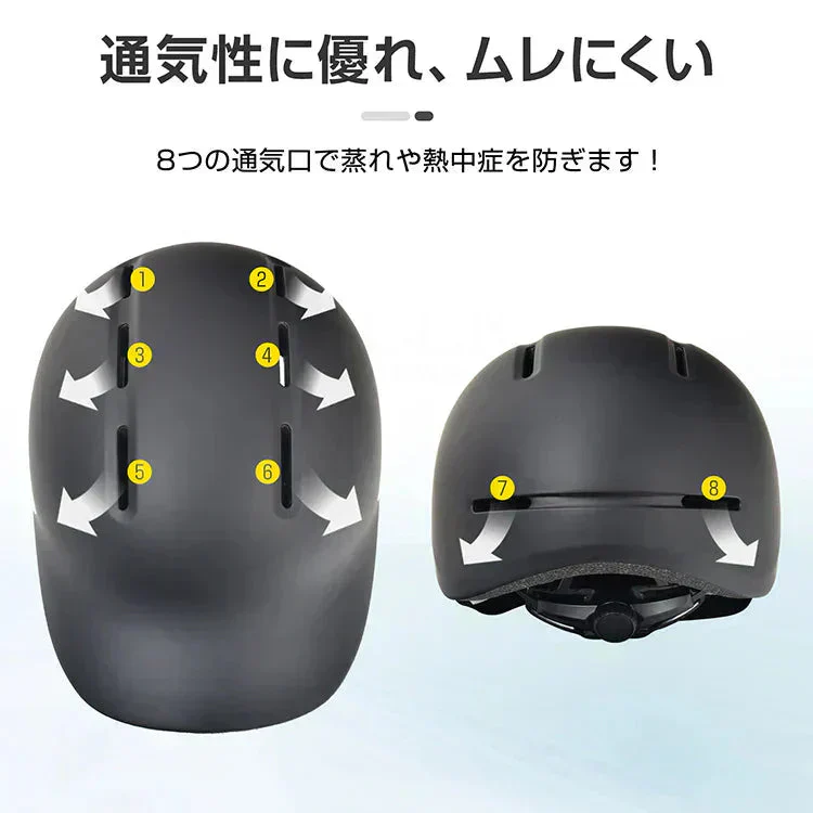販売中止　自転車ヘルメット 「ブラック色」SGマーク規格男女兼用 サイズ調整 おしゃれ 帽子型 キャップ型  認定製品 通学 通勤 小学生 中学生 高校生 高学年 子供