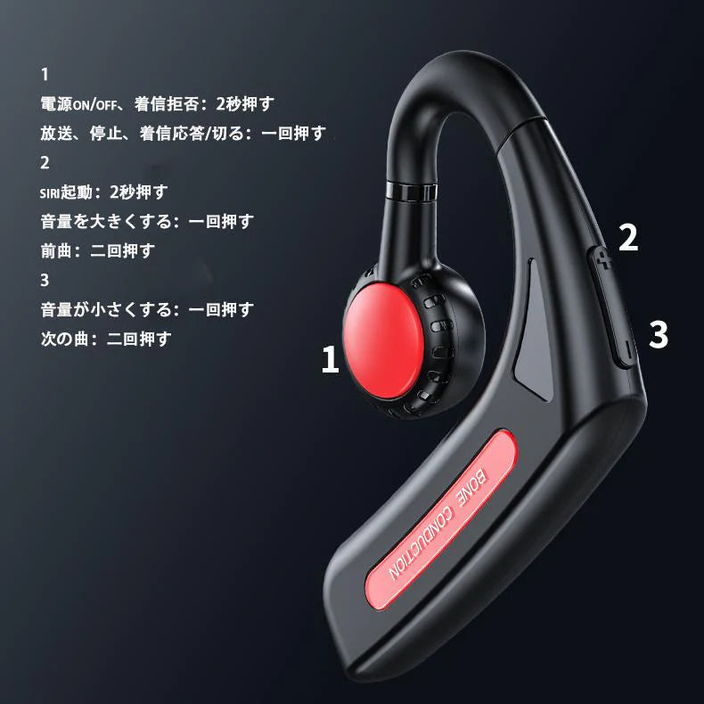 骨伝導 イヤホン Bluetooth 片耳掛け　ワイヤレス マイク付き ヘッドホン(w213D)グリーン