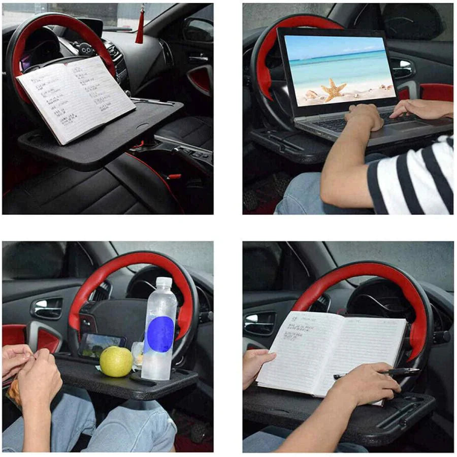 車用 ハンドル テーブル 車載テーブル 車内用 簡易テーブル 車載用 ノートパソコン タブレット 食事台 作業台 パソコンテーブル 両面使えるデスク w252A(ブラック)