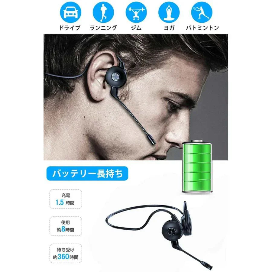 骨伝導イヤホン ワイヤレス ヘッドホン テレワーク 在宅ワークに最適 最強ノイズ キャンセリング マイク 運転中の通話でもきちんと相手に届きます w254C(ブラック)