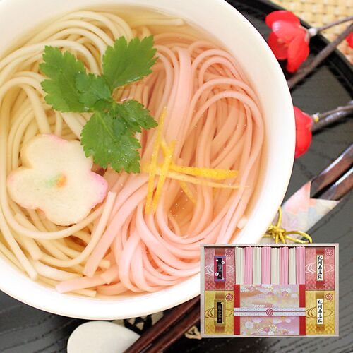優雅 ~紅白うどんの詰合せ~ （讃岐うどん8束、梅うどん8束、純金茶、紀州南高梅）
