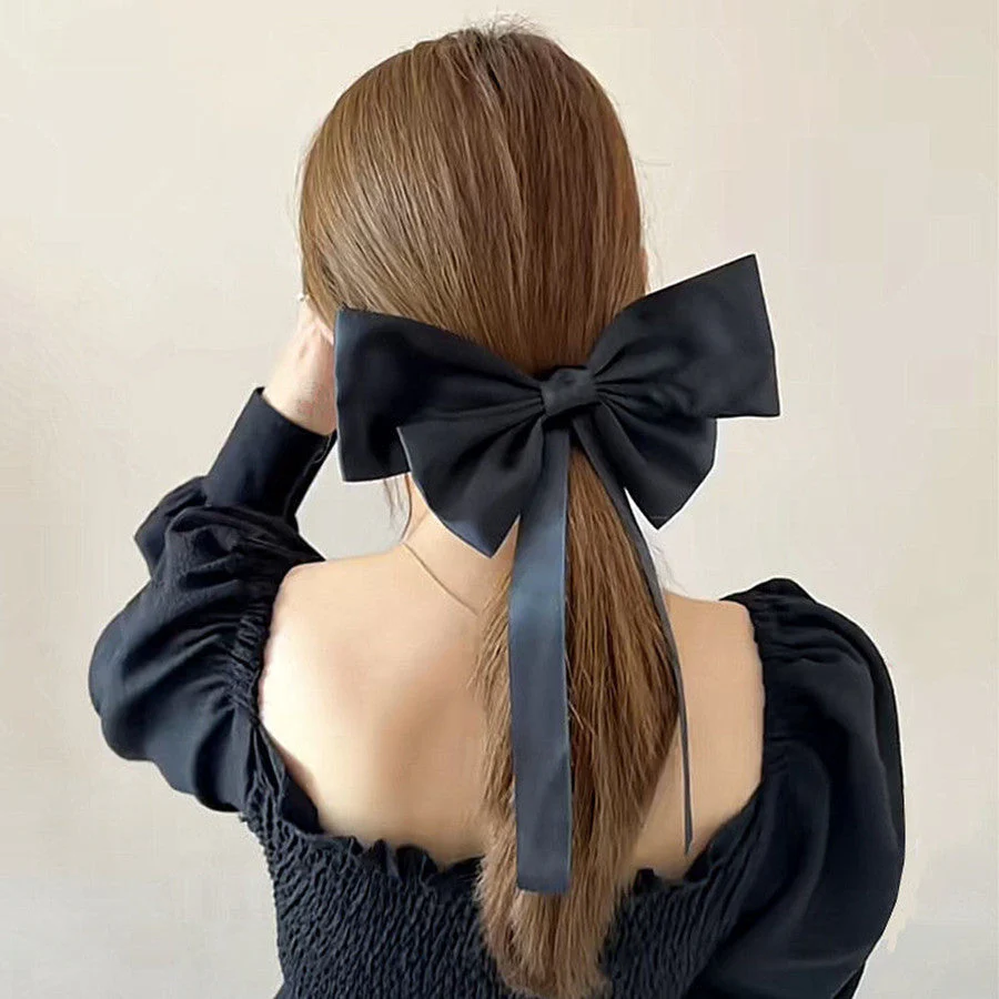 (ワインレッド)リボンバレッタ 大きい リボンヘアアクセサリー ヘアクリップ 清楚 ガーリー エレガント ヘアピン