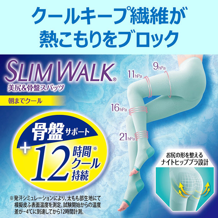 スリムウォーク認定販売店【朝までクール（美尻&骨盤スパッツ）（SMサイズ）】ライトブルー おやすみ用 ナイトヒップブラ 寝ながら ひんやり冷感 骨盤 着圧 美脚 ピップ