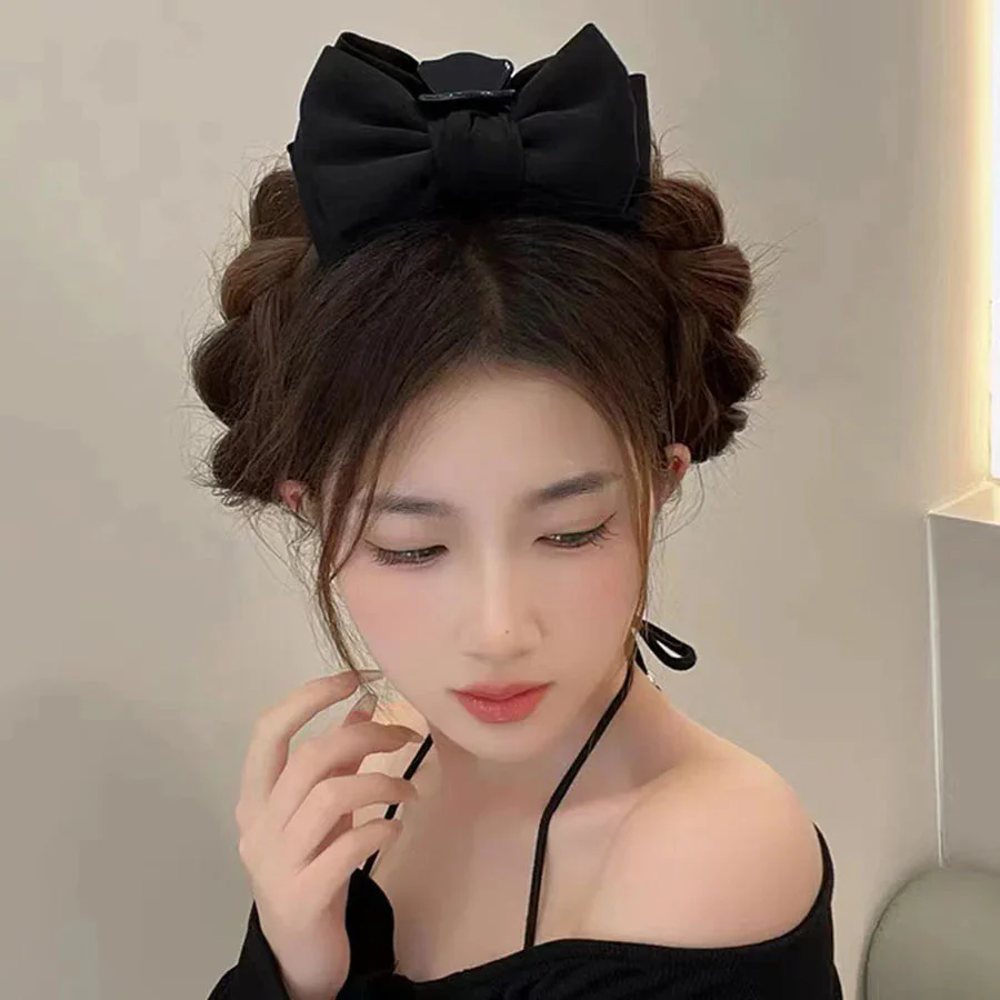 (ブラック)ヘアアクセサリー リポン ヘア爪 クランプ かわいい オシャレ 髪飾り