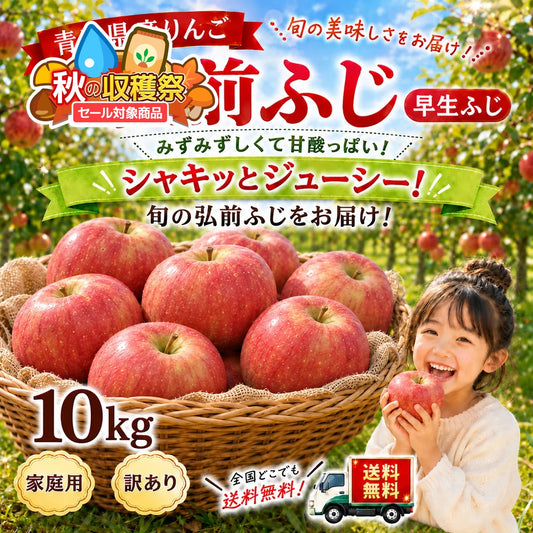 青森県産　りんご　旬の早生ふじ　訳あり　10kg 送料無料！