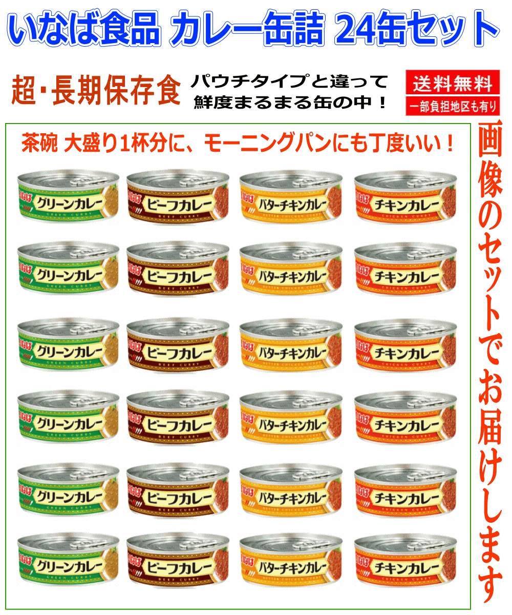 【缶詰】いなば カレー缶詰 90g 24缶セット チキンカレー ビーフカレー グリーンカレー バターチキン 詰め合わせ 非常食 保存食 長期保存 備蓄 食べきり 関東圏送料無料