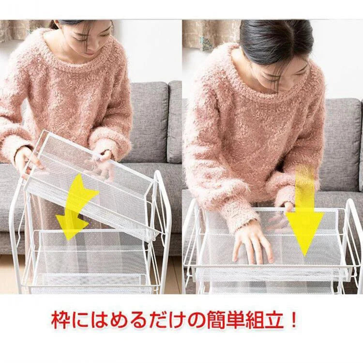 キッチンワゴン 3段 「ピンク」 スリム キャスター プレゼント